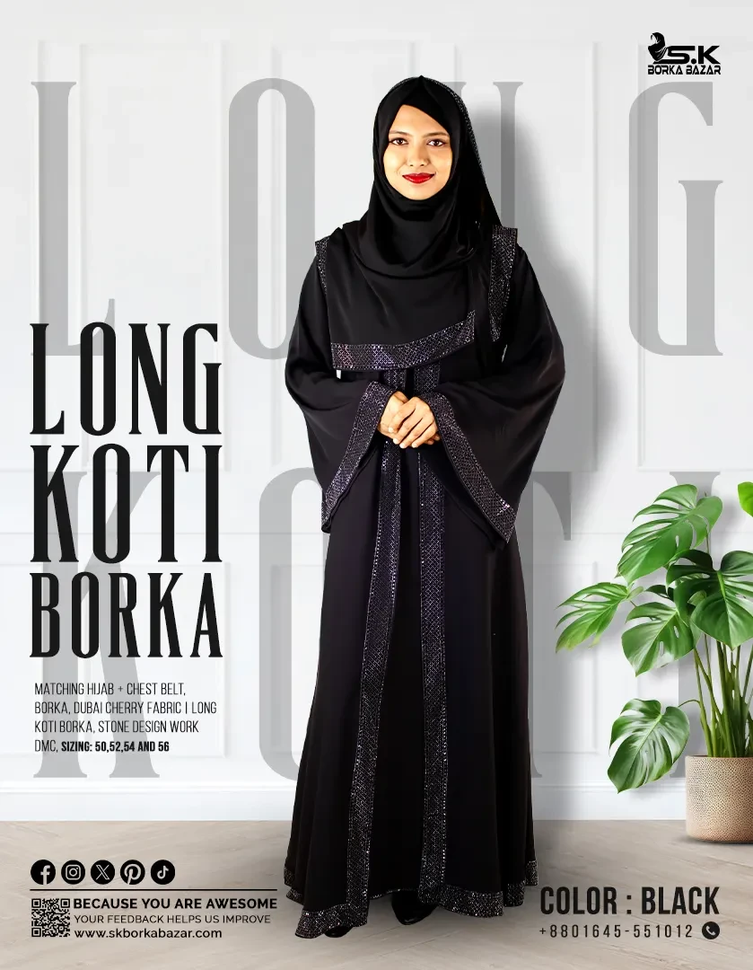 New Long Koti Borka Collection - Black Color