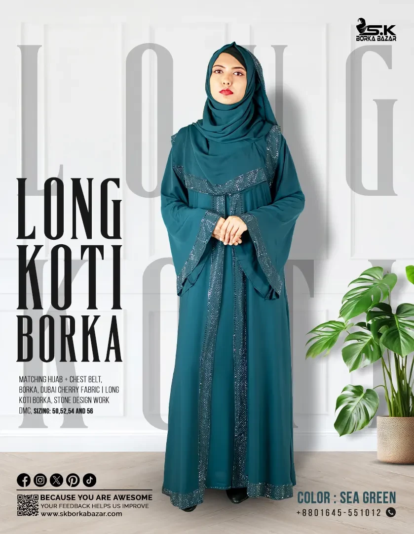 New Long Koti Borka Collection - Sea Green Colour