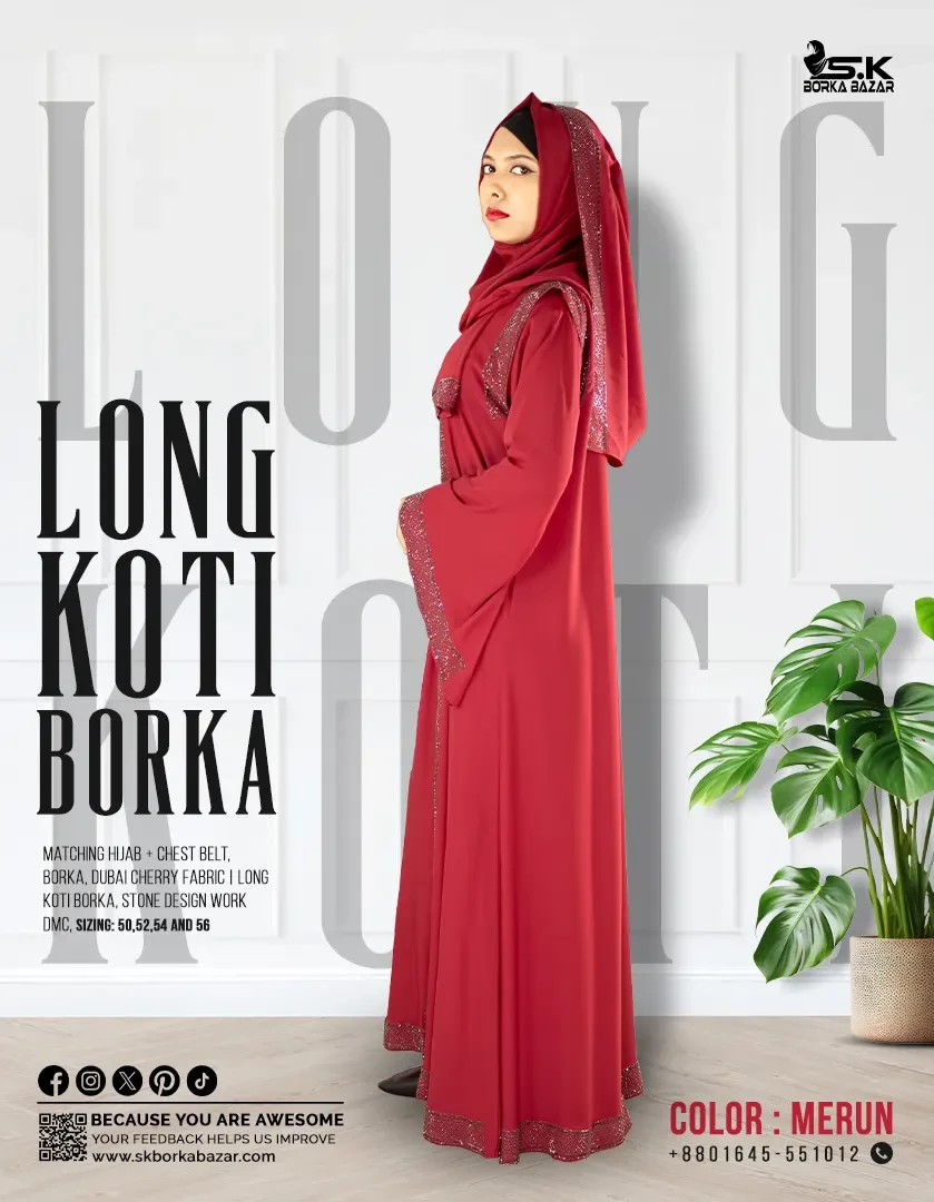 New Long Koti Borka Collection - Maroon Colour