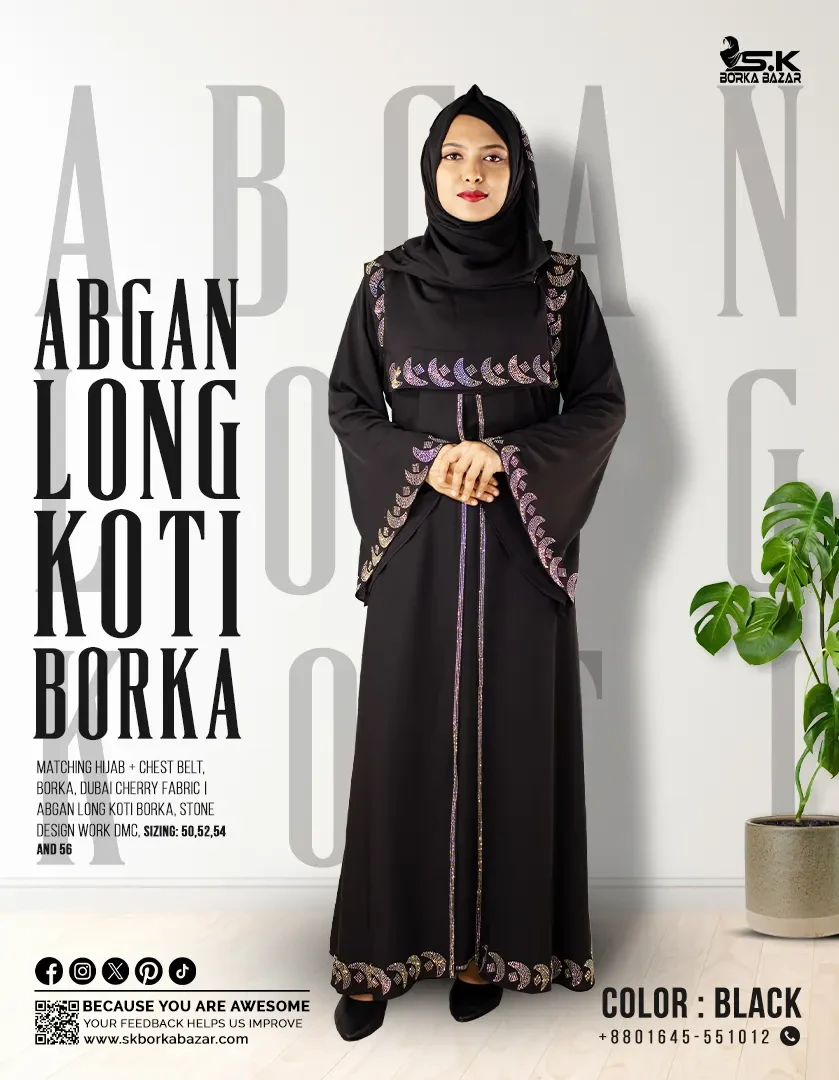 New Abgan Long Koti Borka Collection Black Colour