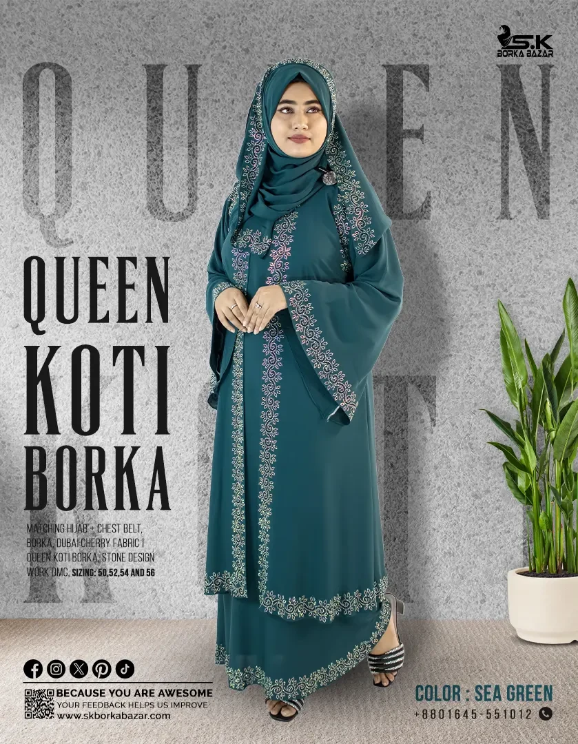 New Queen Koti Borka Collection Sea Green Colour