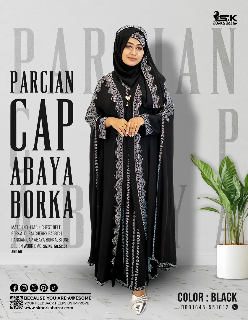 New Parcian Cap Abaya Borka Collection Black Colour