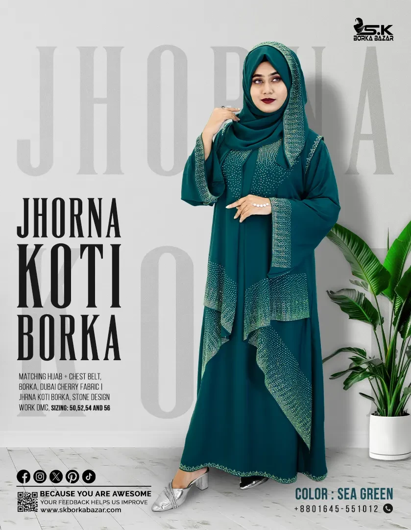 New Jhorna Koti Borka Collection Sea Green Colour