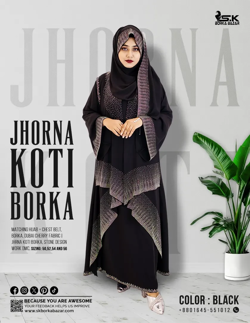 New Jhorna Koti Borka Collection Black Colour