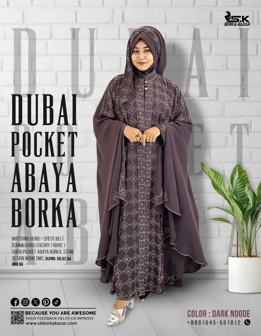 New Dubai Pockte Sleeve Abaya Collection Durk Nood Colour