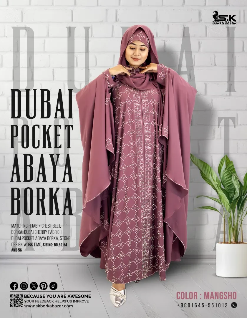 New Dubai Pockte Sleeve Abaya Collection Mangsho Colour