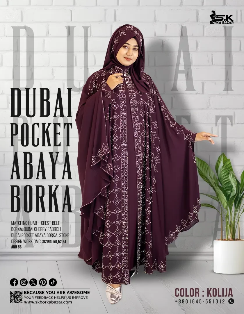 New Dubai Pockte Sleeve Abaya Collection Kolija Colour