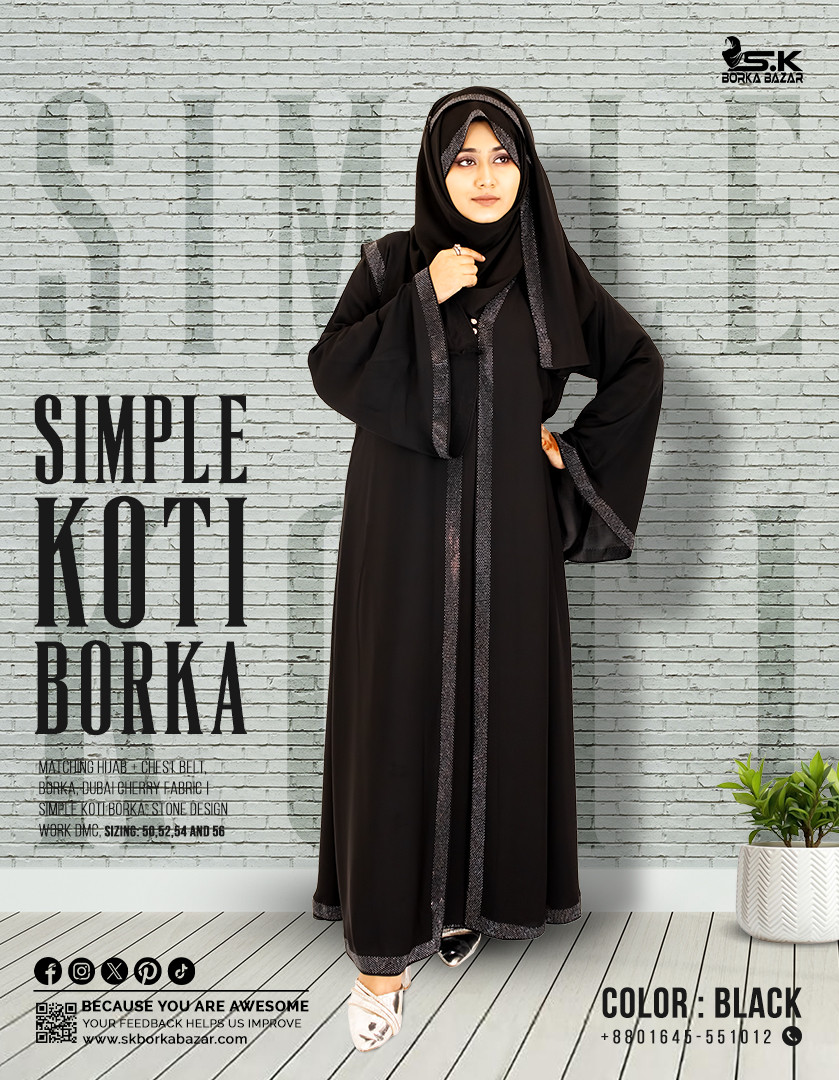 New Simple Long Koti Borka Collection Black Colour